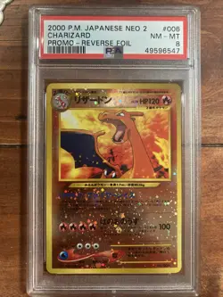 2000 Pokemon Japanese Neo 2 Promo Reverse Holo Charizard #006 PSA 8 NM-MT - Image 1