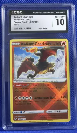 2023 POKEMON CROWN ZENITH HOLO #020 RADIANT CHARIZARD CGC 10 GEM MINT - Image 1