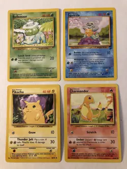 Pokemon Base Set Starters Lot: Pikachu, Squirtle, Bulbasaur, Charmander 2 - Image 1