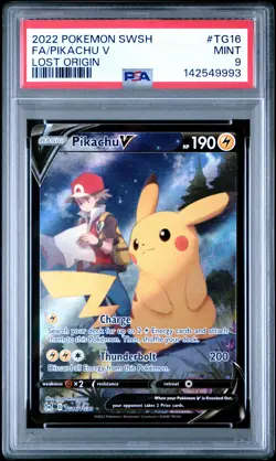 2022 POKEMON SWORD & SHIELD LOST ORIGIN #TG16 FULL ART/PIKACHU V PSA 9 - Image 1