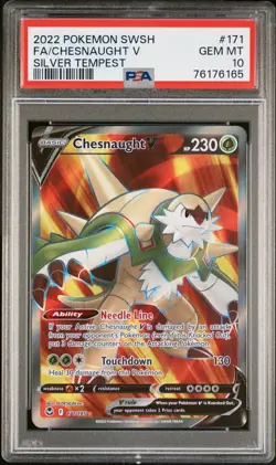 2022 POKEMON SWORD & SHIELD SILVER TEMPEST #171 FULL ART/CHESNAUGHT V PSA 10 - Image 1