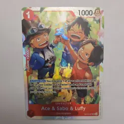Namco Ace & Sabo & Luffy OP13-007 Carrying On His Will Foil Super Rare One Piec… - Image 1