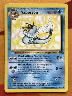 Pokemon Card - Vaporeon - Unlimited - Rare (28/64) WOTC Jungle *DMG* - Image 1