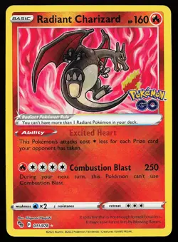 Radiant Charizard 011/078 Radiant Rare Holo Pokemon GO Pokemon Card - Image 1