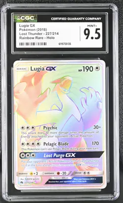 CGC 9.5 MINT+ Lugia GX 2018 Lost Thunder 227/214 Rainbow Rare Holo Pokemon Card - Image 1