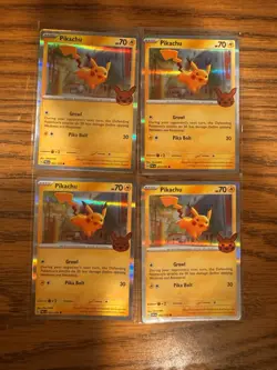 Lot Of 4 Pokemon Cards Pikachu 062/193 Trick or Trade Booster Bundle 2023 Holo - Image 1