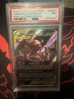 2020 POKEMON SM BLACK STAR PROMO #SM241 UMBREON & DARKRAI GX PRM-TAG TEAM PSA 9 - Image 1