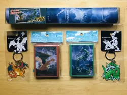 Pokemon Center Rayquaza, Charizard “Dark Fight” Playmat Sleeves &Keychains New! - Image 1