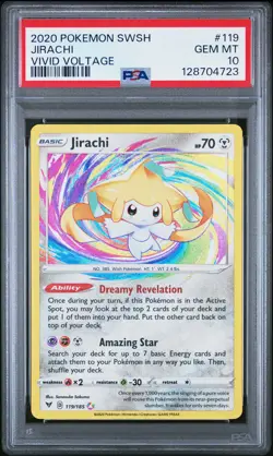 2020 POKEMON SWORD & SHIELD VIVID VOLTAGE #119 JIRACHI PSA 10 - Image 1