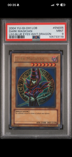Yugioh 2004 LOB Legend Of Blue Eyes White Dragon Dark Magician EN005 PSA 9 - Image 1