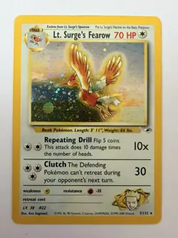 Lt. Surge’s Fearow 7/132 Holo Rare WOTC Gym Challenge Pokemon Card Damaged - Image 1