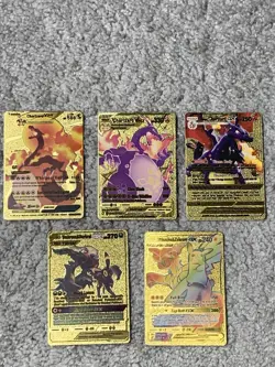 Set of 5 Charizard,Umbreon,Pikachu Gold Foil Fan Art Display Cards NM! - Image 1