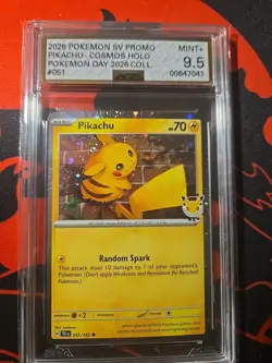 Pikachu (Pokemon Day 2026) 051/162 Pokemon TCG Card (Cosmos Holo) NM + Coin B - Image 1