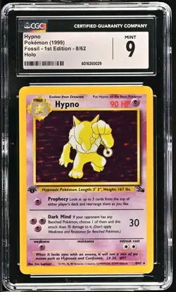 Pokemon Fossil Holo Rare Hypno 1st Edition 8/62 CGC 9 MINT - Image 1