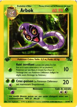 Pokemon TCG Arbok 31/62 Uncommon Fossil 1st Edition MP - Image 1