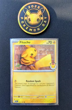 Pikachu PROMO STAMPED 30TH ANNIVERSARY 2026 POKEMON DAY + COIN Cosmos 051/162 - Image 1