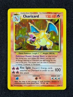 1999 Pokemon CHARIZARD #4/102 Base Set Unlimited Starburst Holo Rare English - Image 1