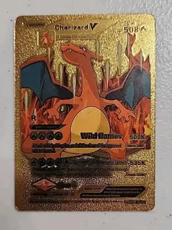 Pokemon Charizard V 508hp Gold Foil Fan Art Collector Card TCG - Image 1