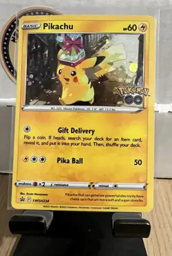 Pokemon TCG Pokemon Go Pikachu (Hat) Black Star Holo Promo Card SWSH234 - Image 1