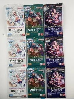 Bandai New One Piece Card Game OP-05 OP-08 OP14-EB04 Booster 8 Packs English - Image 1