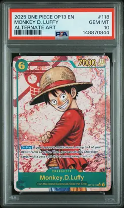 2025 ONE PIECE OP13-CARRYING ON HIS WILL ALTERNATE ART MONKEY D. LUFFY PSA 10 - Image 1