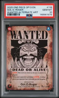 2025 ONE PIECE CARRYING ON HIS WILL WANTED ALT ART #118 GOL D. ROGER PSA 10 - Image 1