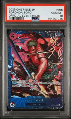 2025 ONE PIECE JAPANESE PROMOS OFFICIAL EVENT PRIZE #015 RORONOA ZORO PSA 10 - Image 1