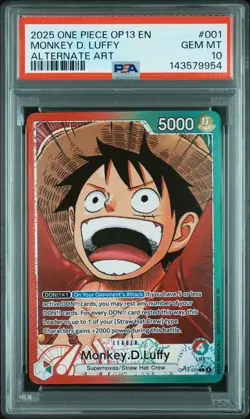 2025 ONE PIECE OP13-CARRYING ON HIS WILL ALTERNATE ART MONKEY D. LUFFY PSA 10 - Image 1