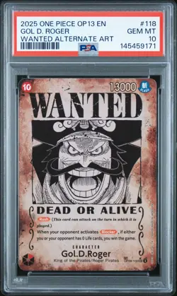 2025 ONE PIECE CARRYING ON HIS WILL WANTED ALT ART #118 GOL D. ROGER PSA 10 - Image 1