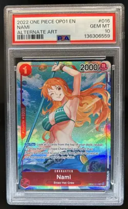 2022 One Piece Romance Dawn Nami Alternate Art Pre-Errata #OP01-016 PSA 10 - Image 1