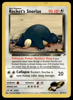 Rocket's Snorlax 033/132 Gym Heroes Rare English Pokemon Card - Image 1