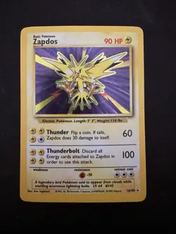 Zapdos 16/102 Pokemon Card TCG Base Set Unlimited Holo Rare - Image 1