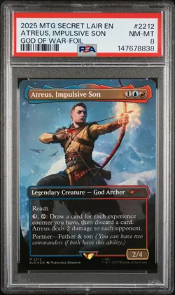2025 MTG SECRET LAIR DROP GOD OF WAR: NORSE-FOIL ATREUS, IMPULSIVE SON PSA 8 - Image 1