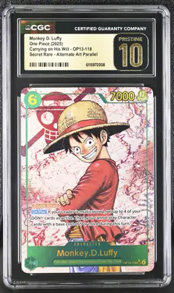 One Piece OP13-Carrying On His Will Alt #118 Monkey D. Luffy CGC 10 Pristine ENG - Image 1