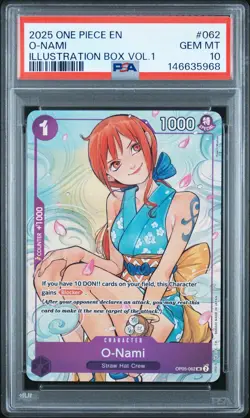 2025 ONE PIECE PROMOS ILLUSTRATION BOX VOL.1 #062 O-NAMI PSA 10 - Image 1