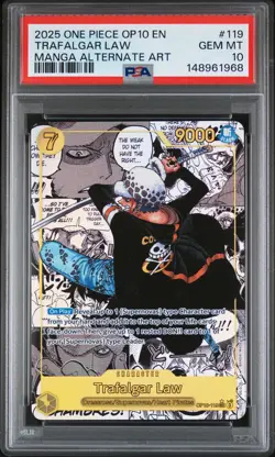 2025 ONE PIECE OP10-ROYAL BLOOD MANGA ALTERNATE ART #119 TRAFALGAR LAW PSA 10 - Image 1