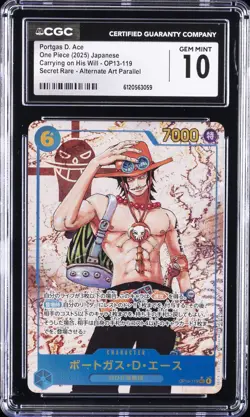 2025 ONE PIECE JAPANESE ALTERNATE ART #OP13-119 PORTGAS D. ACE CGC 10 - Image 1