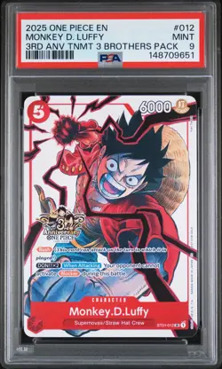 2025 ONE PIECE 3RD ANNIV TOURNAMENT 3 BROTHERS PACK #012 MONKEY D. LUFFY PSA 9 - Image 1