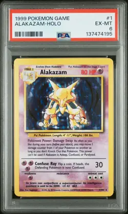 PSA 6 - Pokemon Card - Base 1/102 - ALAKAZAM (holo) EX-MT - Image 1