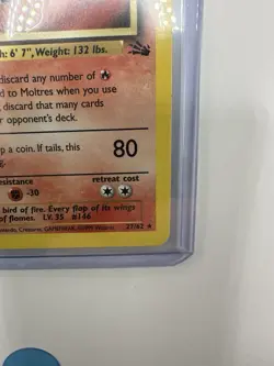 Moltres Fossil Set Rare Non Holo Pokemon Card 27/62 Vintage 1999 WOTC - Image 3