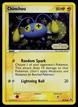 Pokemon Card - Chinchou Legend Maker 50/92 Common Reverse Holo STAMPED SWIRL - Image 1