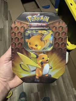 Pokemon TCG Raichu GX Hidden Fates Tin with 4 Booster Packs & Promo Card New 820650804816 - Image 1