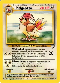 Pokemon TCG Pidgeotto Base Set 2 Unlimited Rare Card 28/130 VLP - Image 1