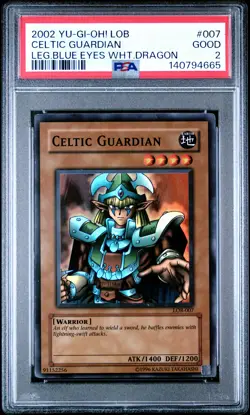 2002 YU-GI-OH! LOB-LEGEND OF BLUE EYES WHITE DRAGON #007 CELTIC GUARDIAN PSA 2 - Image 1
