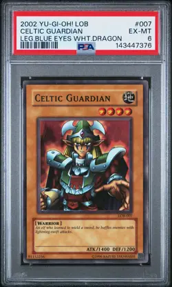2002 YU-GI-OH! LOB-LEGEND OF BLUE EYES WHITE DRAGON #007 CELTIC GUARDIAN PSA 6 - Image 1