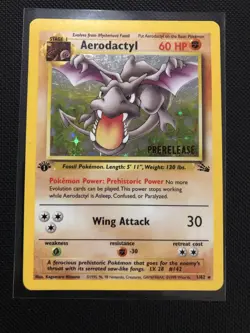 Pokemon TCG Aerodactyl Fossil 1st Pre-Release Card 1/62 Holo Light Play - Image 1