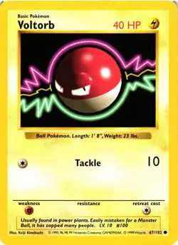 Pokemon TCG Voltorb Base Set 67/102 Regular Shadowless Common LP - Image 1