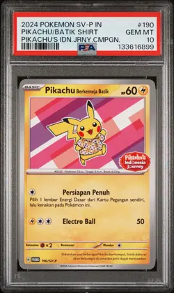 2024 POKEMON INDONESIAN SV-P PROMO #190 PIKACHU IN BATIK SHIRT PSA 10 - Image 1