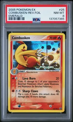 2005 POKEMON EX EMERALD #25 COMBUSKEN-REVERSE FOIL PSA 8 - Image 1