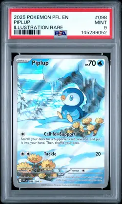 2025 POKEMON PFL EN-PHANTASMAL FLAMES ILLUSTRATION RARE #098 PIPLUP PSA 9 - Image 1